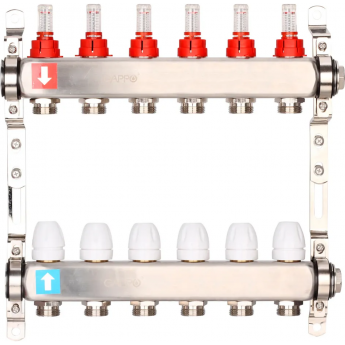 Коллектор регулируемый с расходомерами GAPPO G424.6 6-вых. x1"x3/4"
