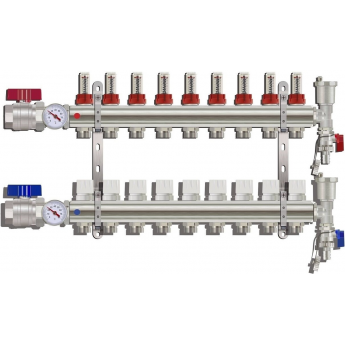 Коллектор регулируемый с расходомерами GAPPO G422.9 9-вых. x1"x3/4" Коллектор регулируемый с расходомерами GAPPO G422.9 9-вых. x1"x3/4"